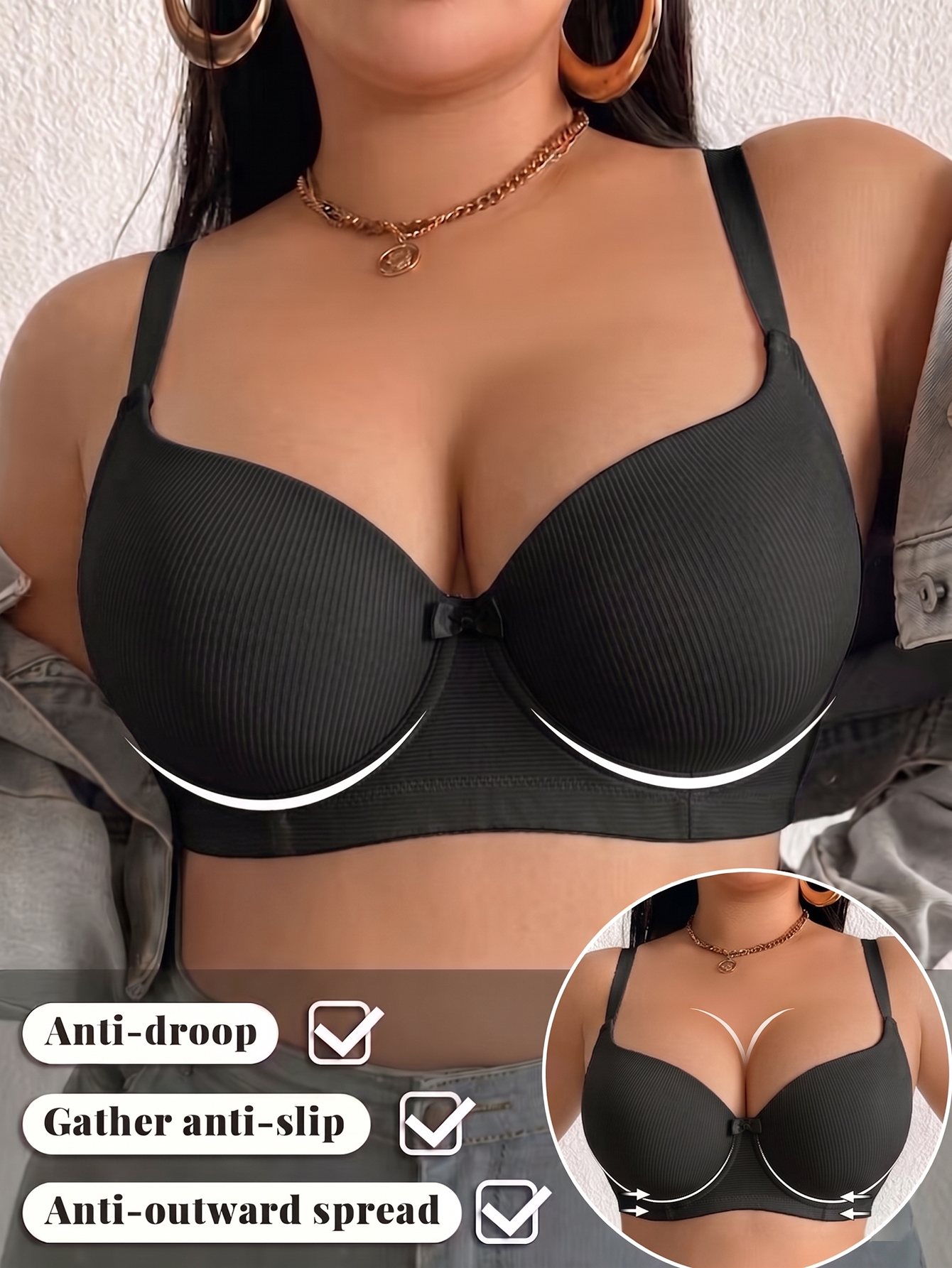 Plunge Bra Push Up - Plus Size Women Bra Thin Cup