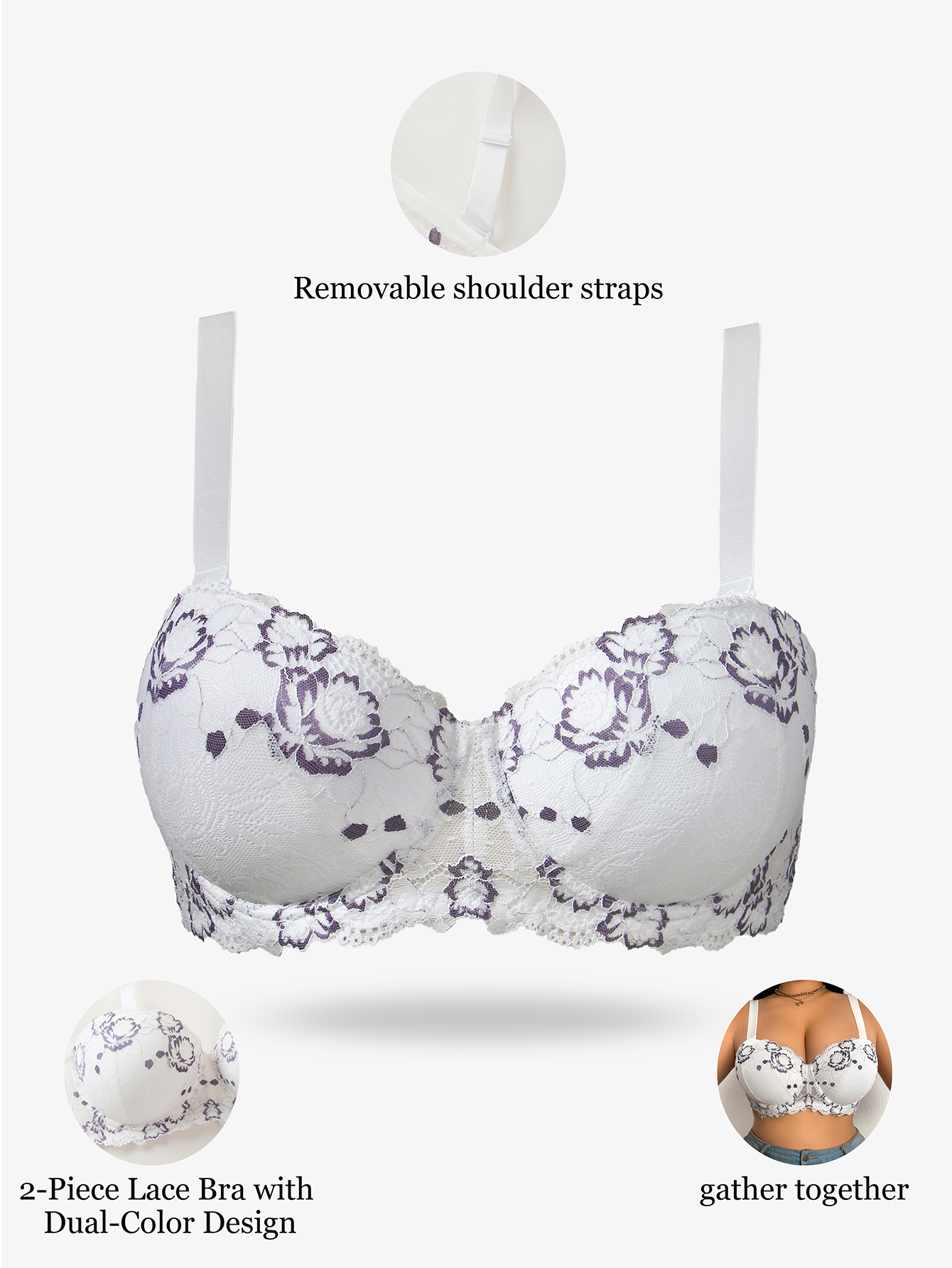Plus Size Lace & Embroidery Wo - đánh giá và giá Plunge Bra Push Up