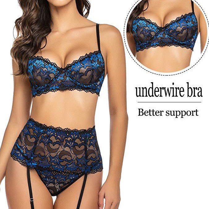 Women Red Floral Lace Garter L - đánh giá và giá Sheer Mesh Bra