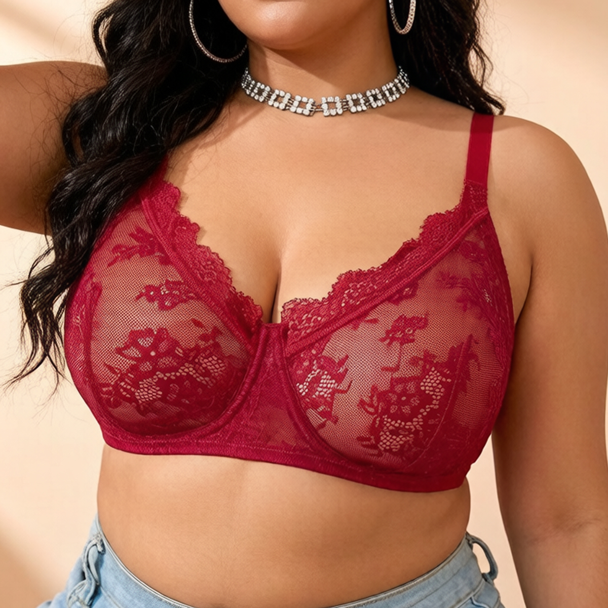Women Plus Size Red Lace Sheer - đánh giá và giá Full Coverage Bra