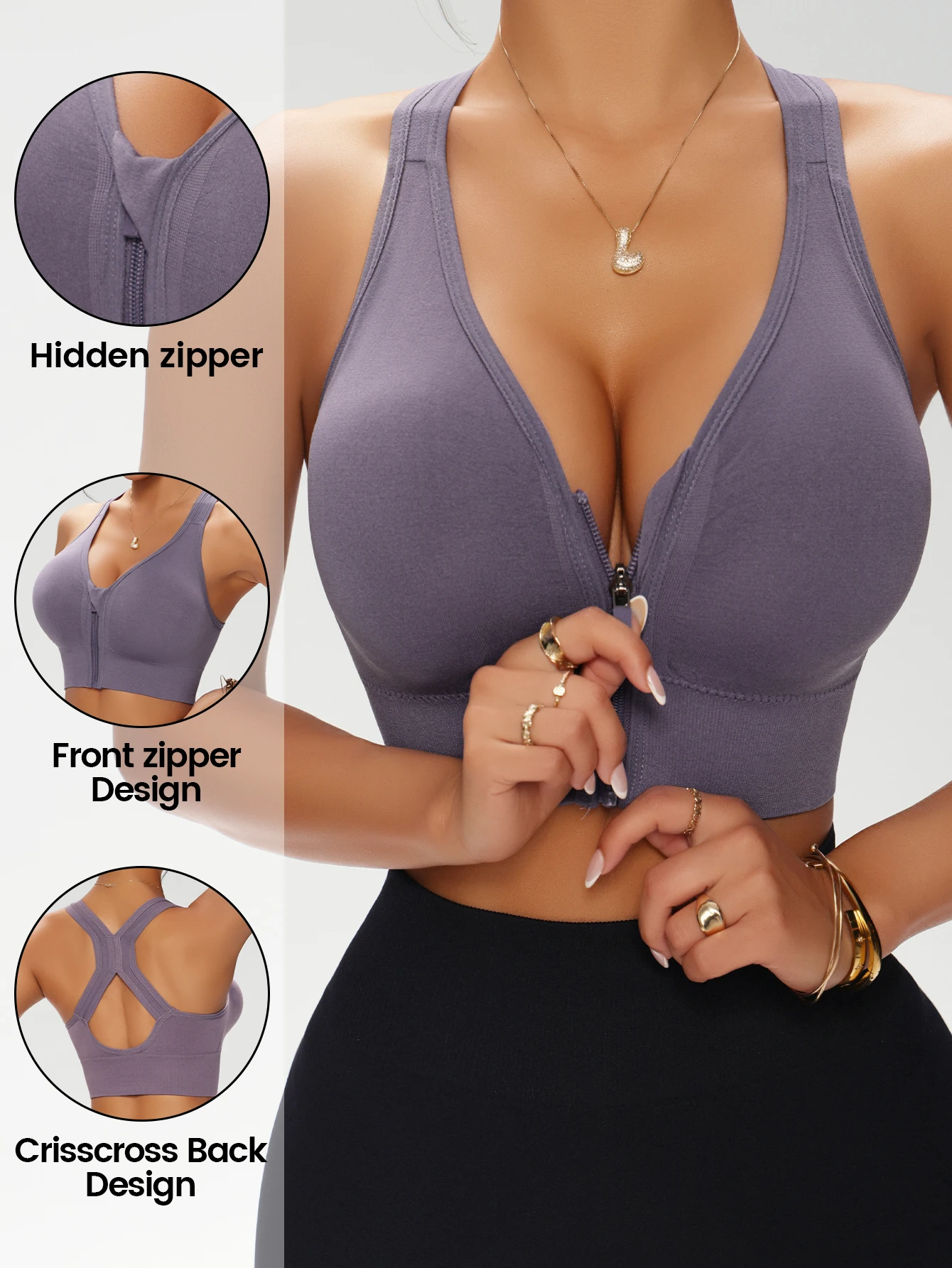 Women's Zip Front Solid Color  - đánh giá và giá Underwire Bra Padded